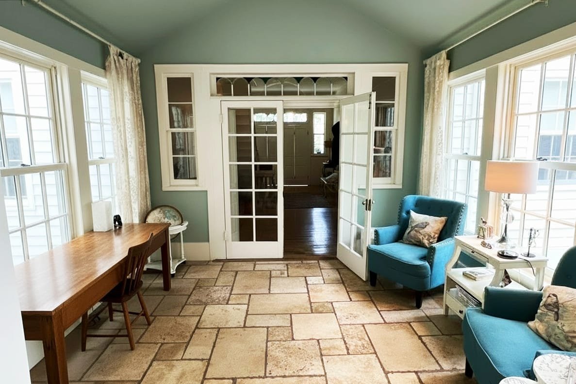 Updated residential living and dining area with new flooring and interior finishes